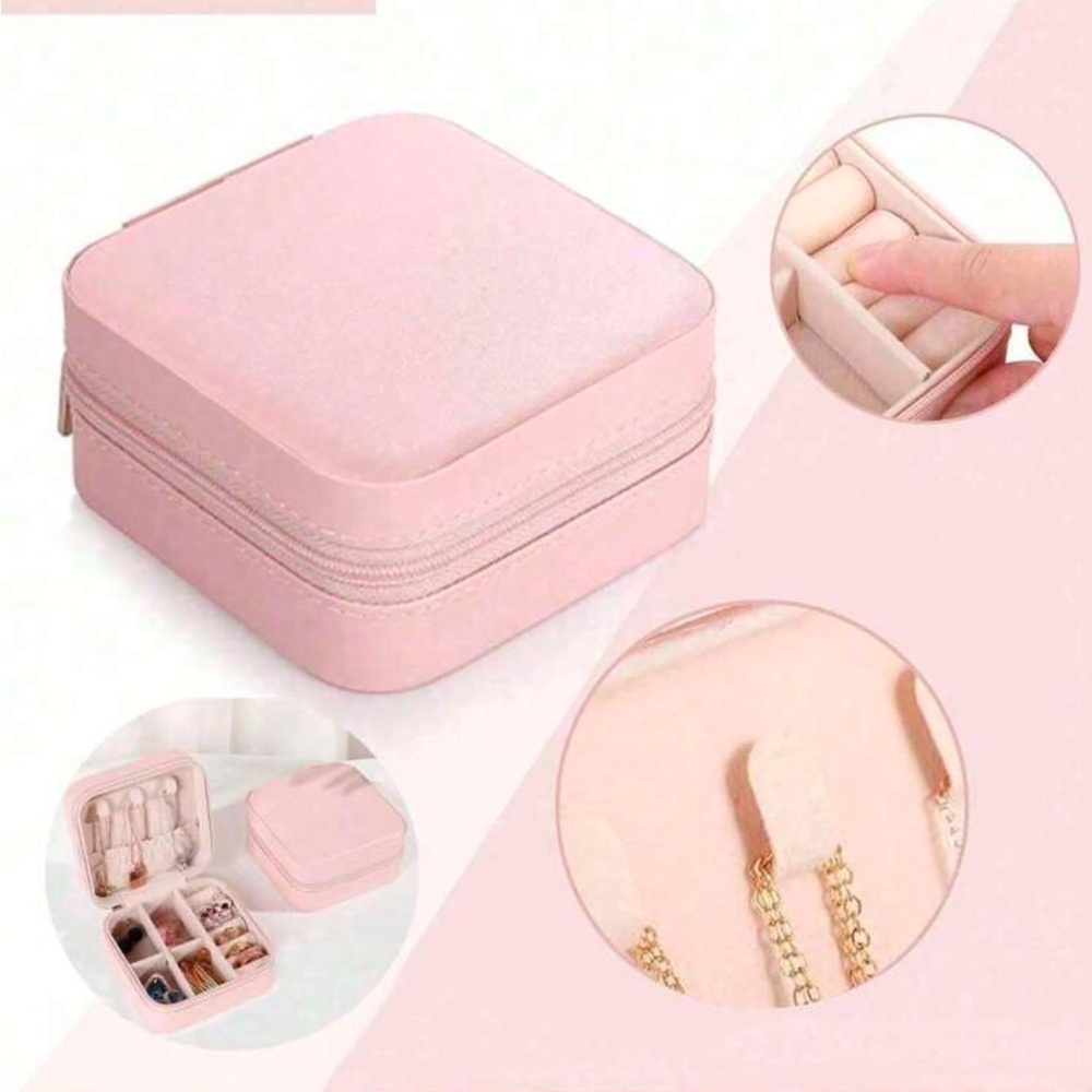Jewelry Organizer Display Travel Zipper Case Pink